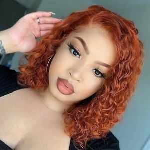 12” 180% Density Ginger Orange 13x4 Lace Frontal Jerry Curly Human Hair Wig